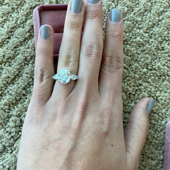 White Gold and Moissanite 3-Stone Engagement Ring - Picture 7 of 9